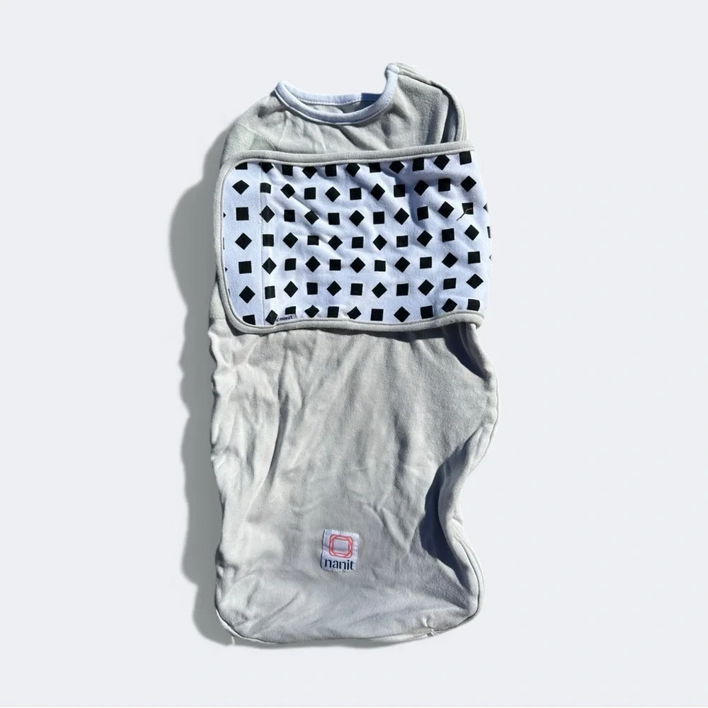 Nanit Grey Baby Sleep Sack with Black Patterned Swaddle